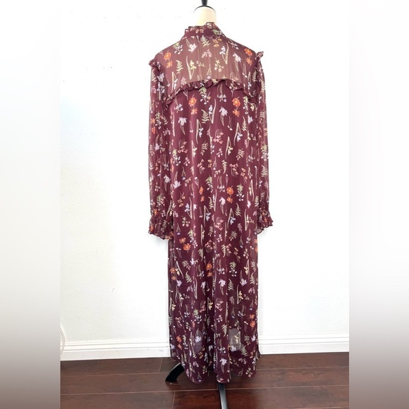 ELOQUII Elements Midi Shirtdress Ruffles Purple Floral Sheer Chiffon Size 22 - Picture 7 of 14